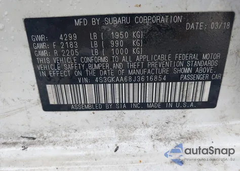 2018 Subaru Impreza 2.0I z USA, uszkodzony, nr VIN 4S3GKAA68J3616854